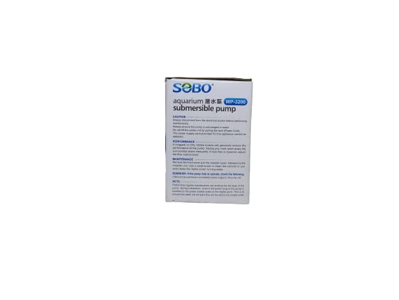 SOBO Aquarium Submersible Pump (Model: WP-3200, AC 220-240v 50Hz,Power:5W F. max: 300L/H, H.Max:0.6M)