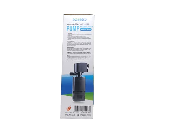 SOBO Aquarium Internal Filter Pump (Model : WP- 1000F,Power: 15W, Output: 650L/H Ac 220-240v 50/60HZ)