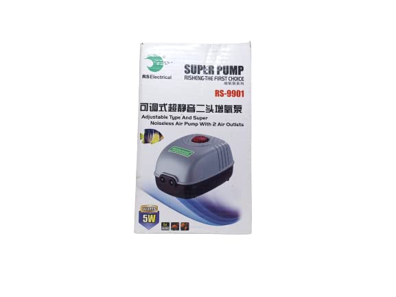 RS Electrical Super Pump (Model : RS- 9901,Power: 5W, Output: 5L/M Ac 220-240V/ 50HZ) Super Noiseless Air Pump with 2 Air Outlets