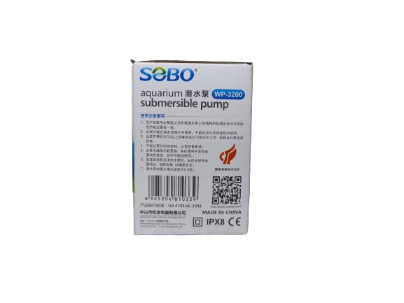 SOBO Aquarium Submersible Pump (Model: WP-3200, AC 220-240v 50Hz,Power:5W F. max: 300L/H, H.Max:0.6M)
