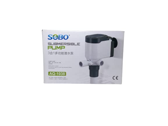 SOBO Submersible Pump (Model: AQ-1038 AC 220-240v 50/60Hz,Power:15W F.max: 1000L/H, H.Max:1.2M)