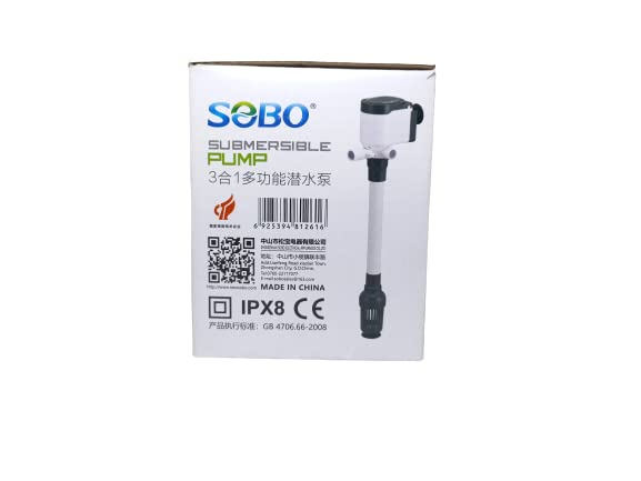 SOBO Submersible Pump (Model: AQ-1038 AC 220-240v 50/60Hz,Power:15W F.max: 1000L/H, H.Max:1.2M)