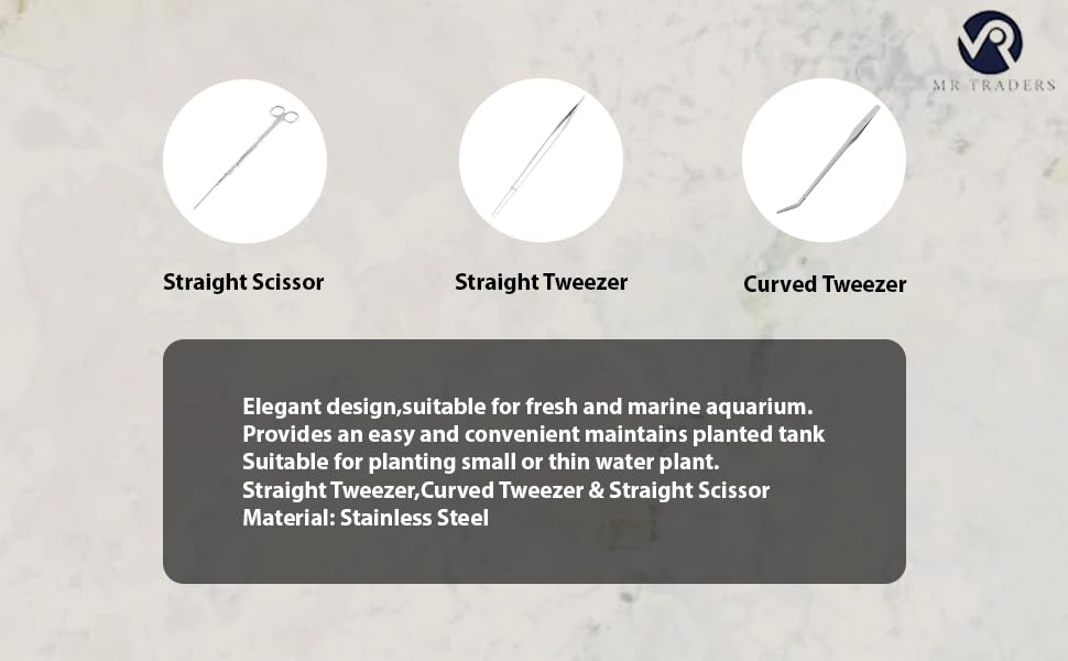 Straight Tweezer,Curved Tweezer & Straight Scissor 3 Pcs Stainless Steel Aquarium Maintenance Tools Kit