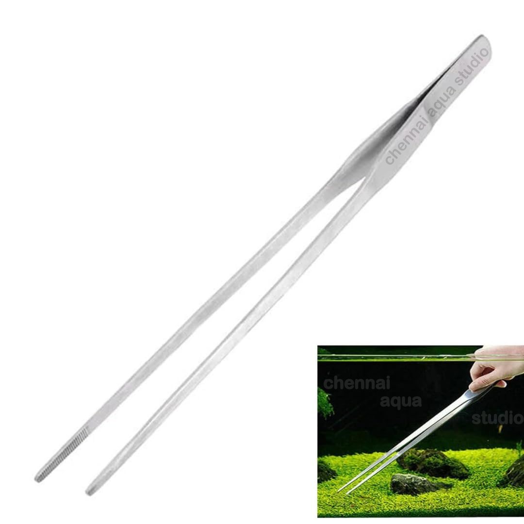 Stainless Steel Aquarium Tweezers Set (Straight & Curved) for Aquascaping, Terrarium & Reptile Feeding Size 38 CM