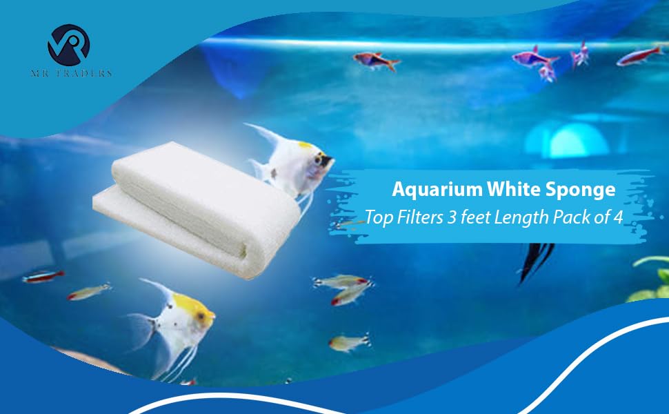 Aquarium White Sponge for Top Filters 3 feet Length Pack of 4