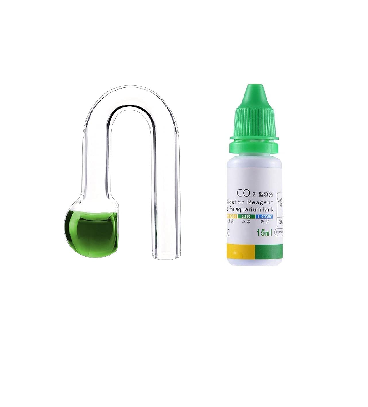 CO2 Drop Checker Hanging Glass + Solution (Combo Pack) Suitable for up to 10mm Glass Thickness Aquariums