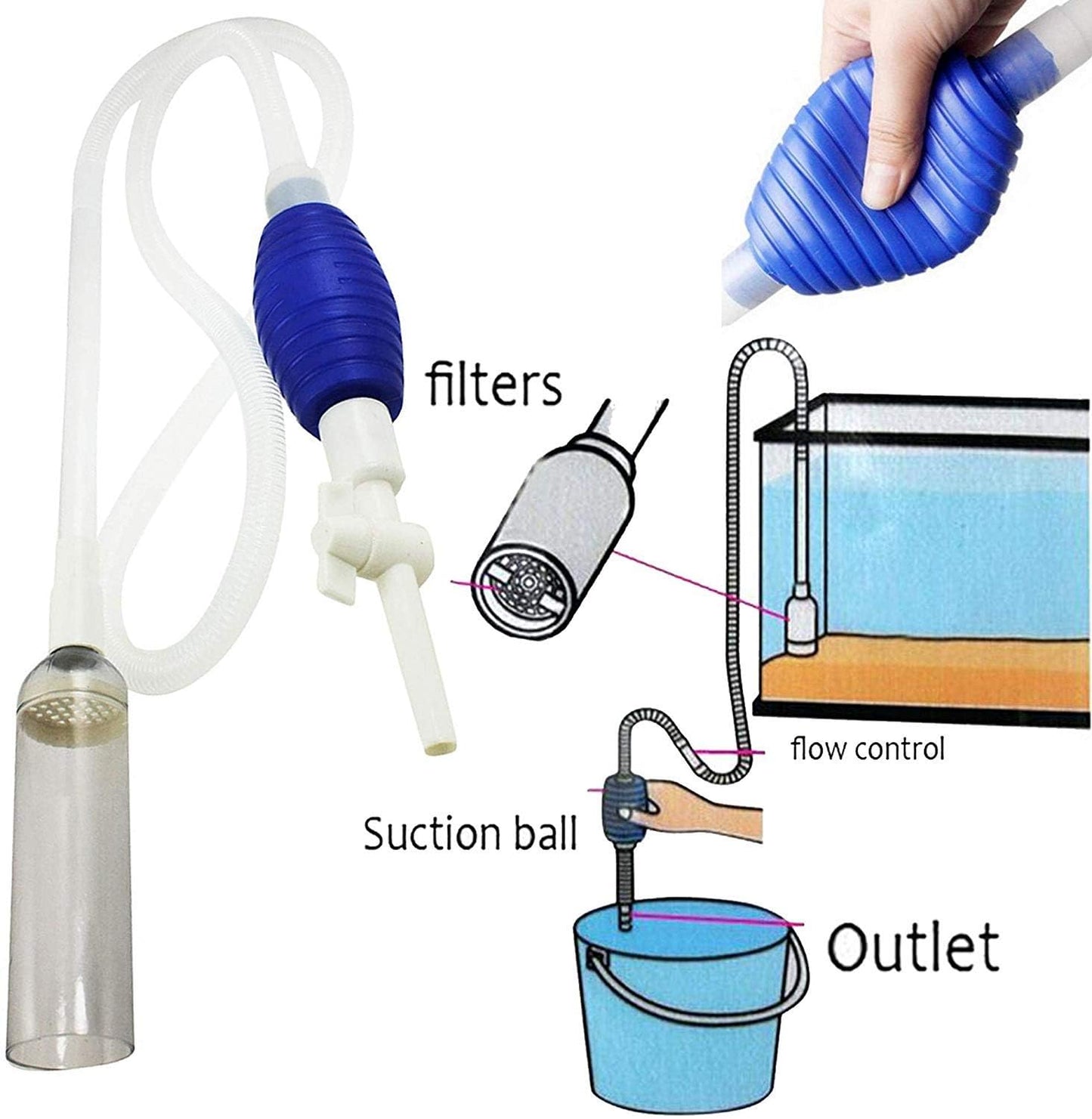 Aquarium Vaccum Syphon Pipe Fish Tank Gravel Cleaner Aquarium Water Changer with Tap