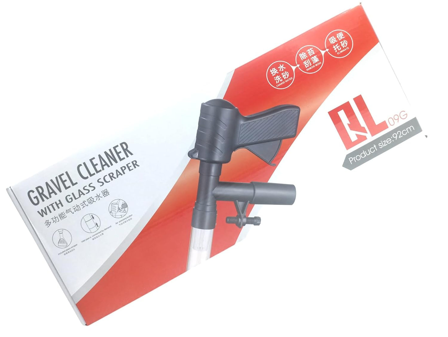 Aquarium Gravel Cleaner with Glass Algae Scraper – 92cm | 2-in-1 Water Changer & Cleaning Tool