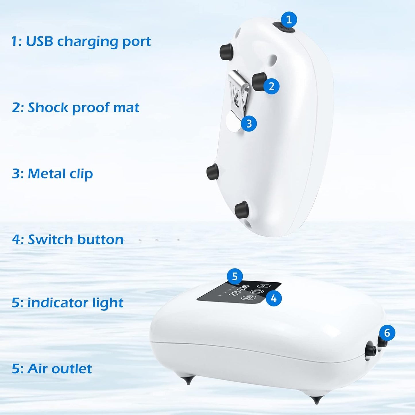 Sobo AC/DC Air Pump Rechargeable Air Pump for Fish Tank, Air Pumps 1W | DC-3.7V-2600mAh | Presure: 2x0.018Mpa | Air Flow:3L/min (SOBO AC/DC AIR Pump SB-218 1W)