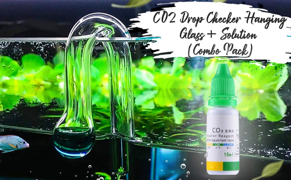 CO2 Drop Checker Hanging Glass + Solution (Combo Pack) Suitable for up to 10mm Glass Thickness Aquariums