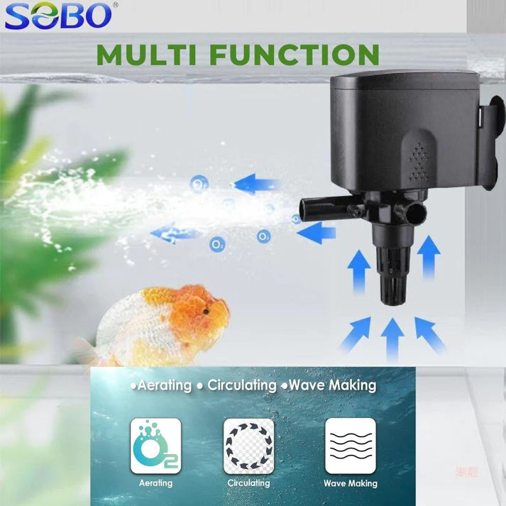 SOBO Aquarium Submersible Pump (Model: WP-1880, AC 220-240v 50/60Hz,Power:20W F.max: 1200L/H, H.Max:1.2M)