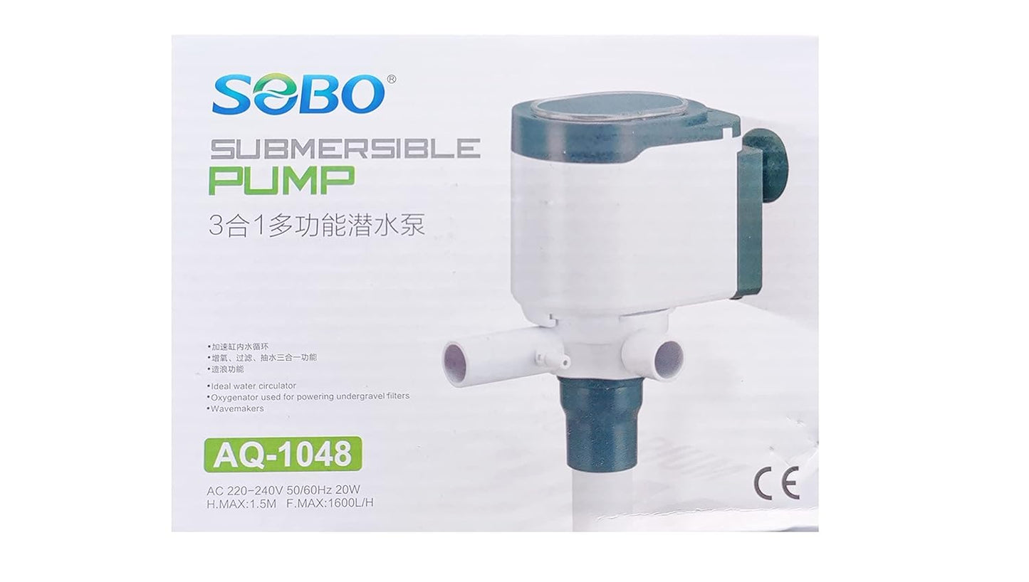 SOBO Submersible Pump Model AQ-1048 ( AC 220-240V 50/60Hz 20W H.max.1.5m Flow Max 1600L/H )