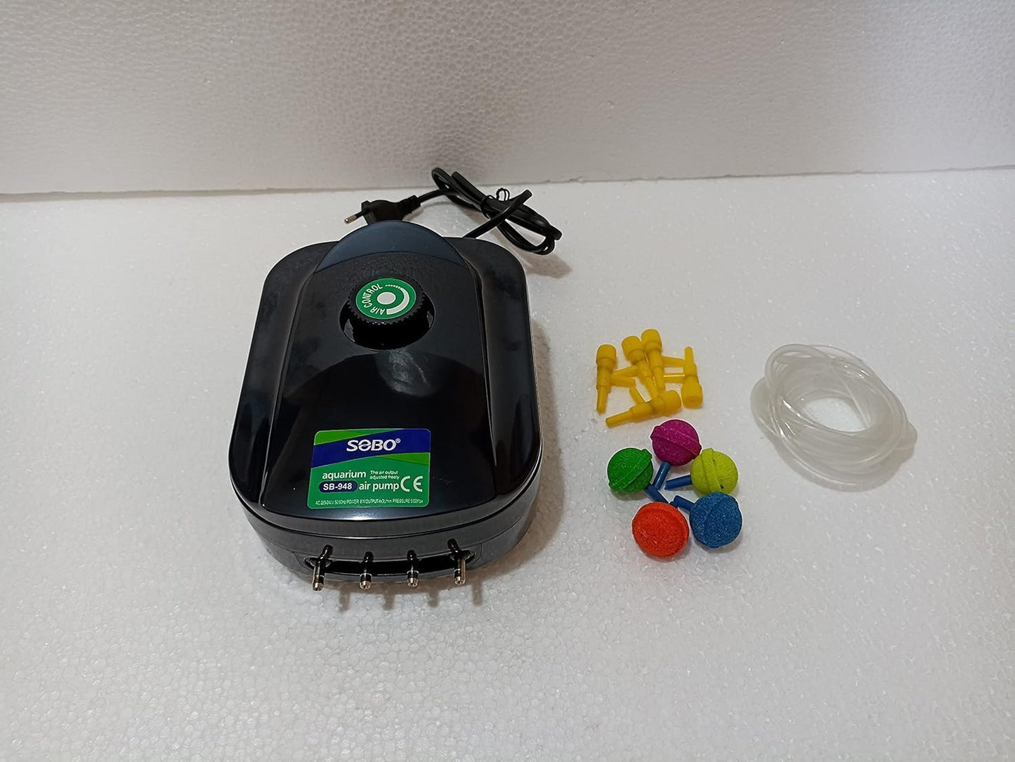 SOBO Four Way Aquarium Air Pump with 10 Meter Air Tube, 5 Air Stone and 5 Controller