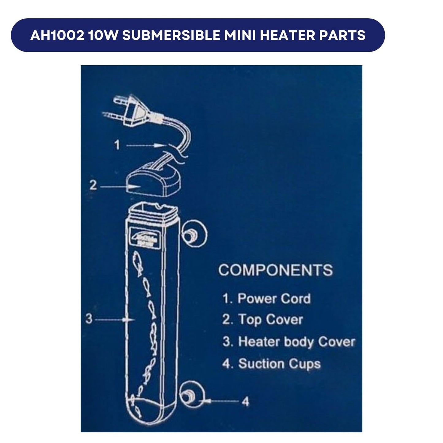 Dophin AH1002 10W Submersible Mini Heater | Fully Submersible | Suitable for Both Fresh and Marine Water | Suitable for Tank Size 20L