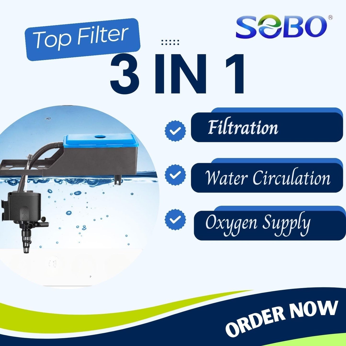 Sobo Aquarium Top Filter Model WP-2880F Power : 30W F/MAX Output : 1800 L/H (Pack of 2)