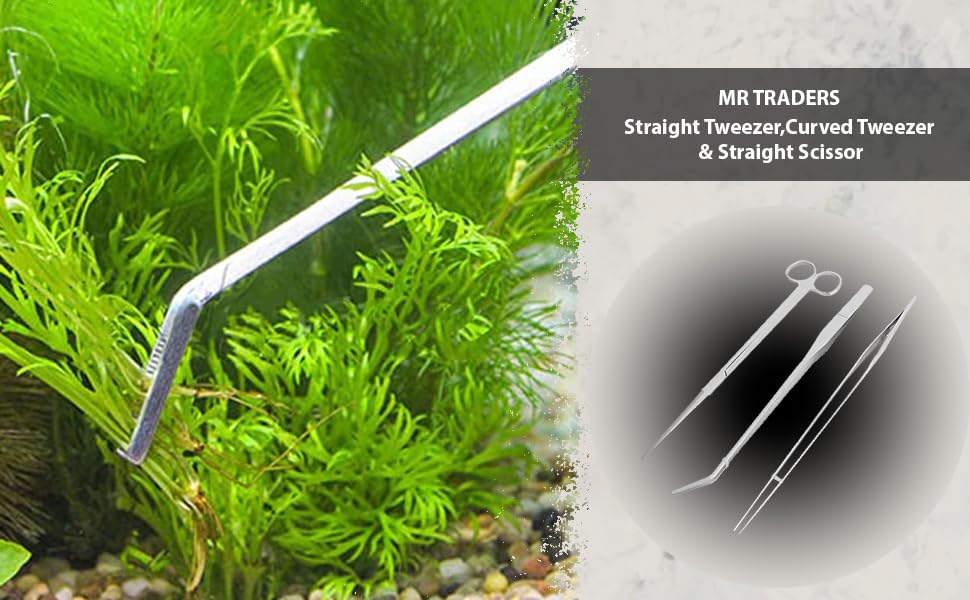 Straight Tweezer,Curved Tweezer & Straight Scissor 3 Pcs Stainless Steel Aquarium Maintenance Tools Kit