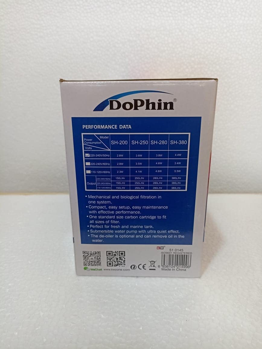 DOPHIN SH280 (3.8W Output 280L/Hr) Aquarium Slim Hanging Filter