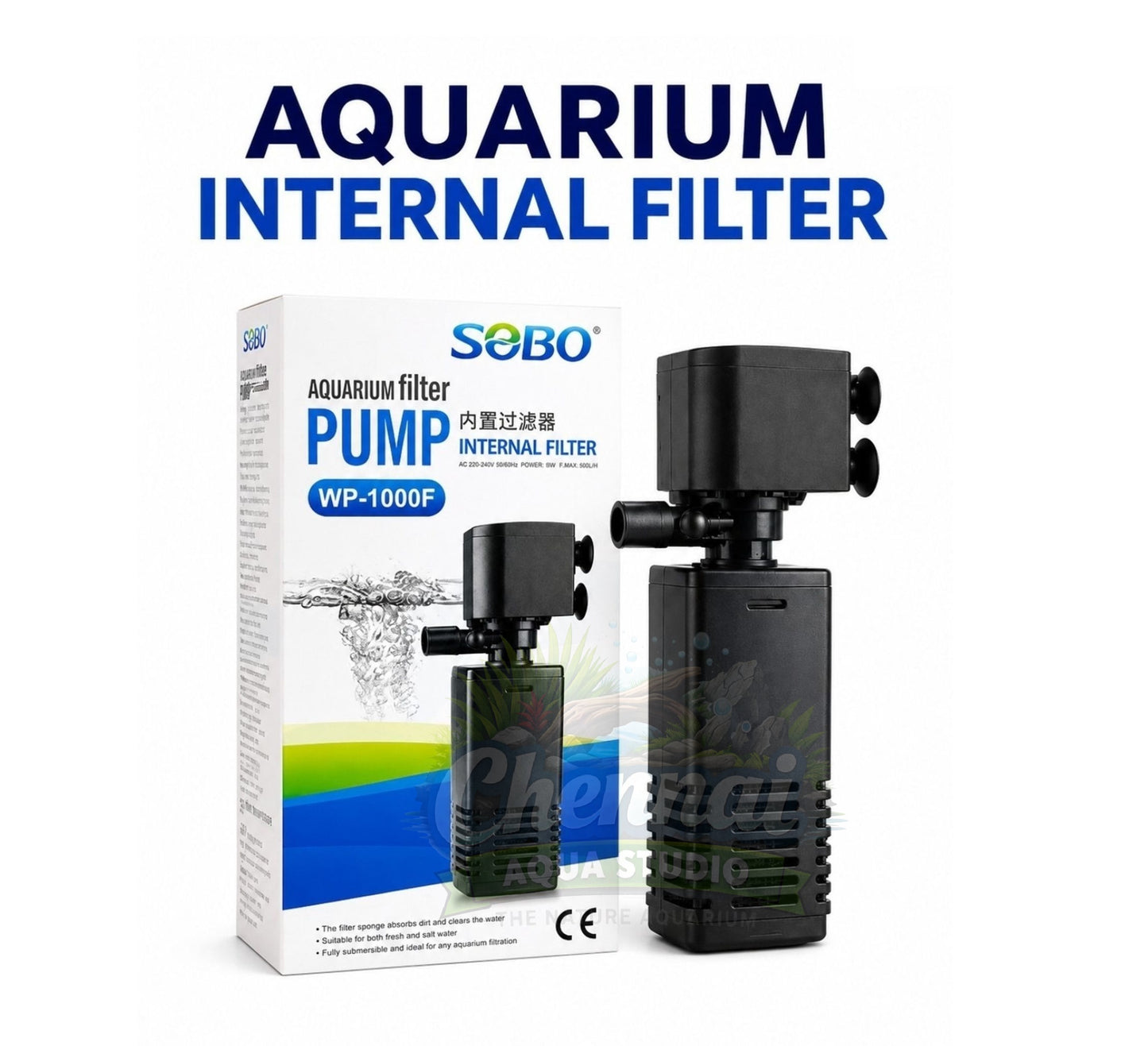 SOBO Aquarium Internal Filter Pump (Model : WP- 1000F,Power: 15W, Output: 650L/H Ac 220-240v 50/60HZ)