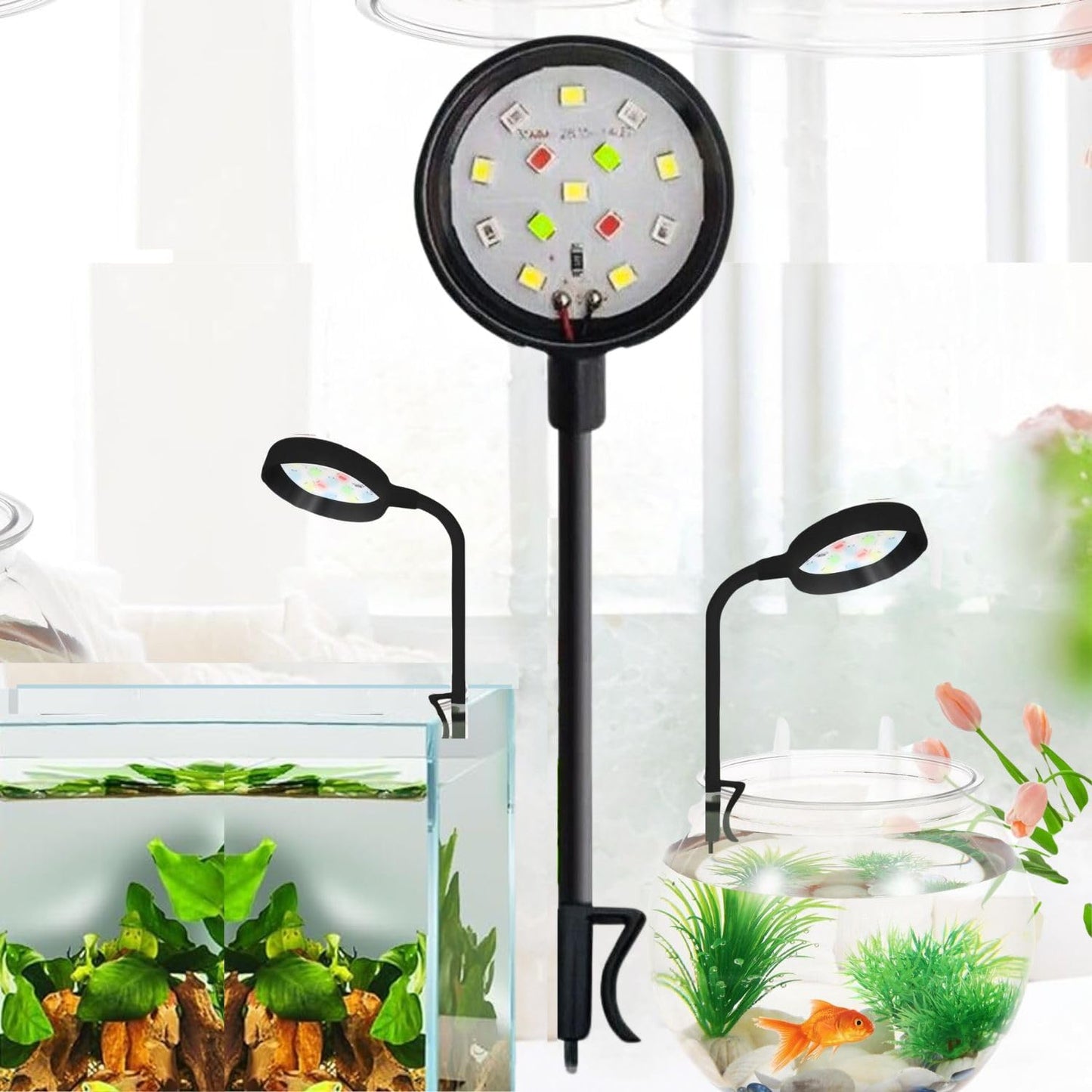 Ultra Mini Flexible Aquarium Fish Light 3Watts WRGB LED Light Flexible Neck 360 Degree Rotatable Splash Proof Suitable Only for Bowl and Mini Tank Upto 1 Feet