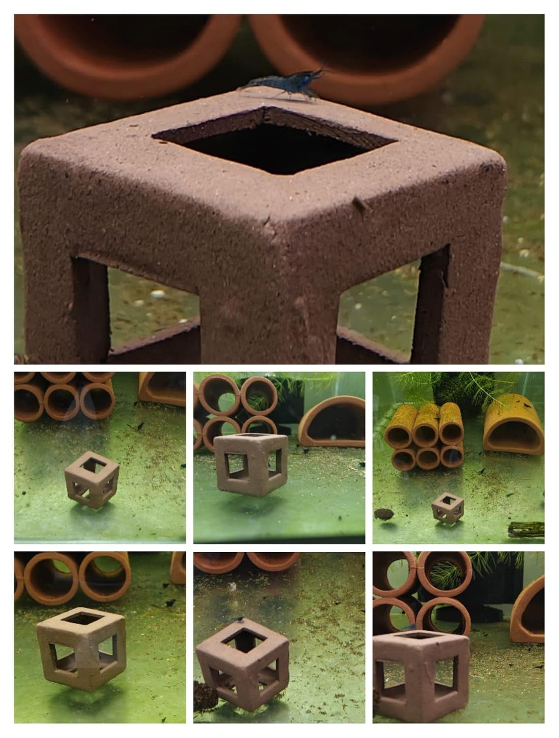 Mini Cube Hide Out for Shrimp Natural Clay Material Shrimp Safe Size 2 Cm (Pack of 3)