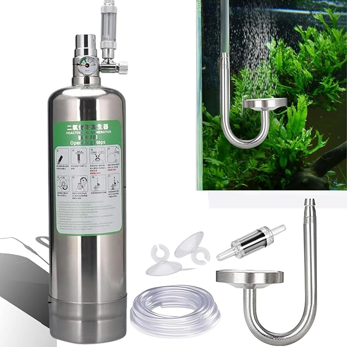 Stainless Steel 2L (Empty Cylinder) Planted Aquarium DIY Co2 Generator System Complete Kit with Pressure Gauge and Control Valve, Metal Bubble Counter, Co2 Tube and Diffuser (Complete Kit)