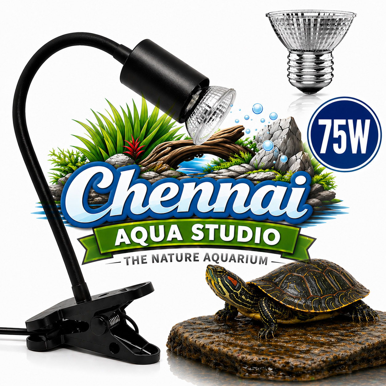 Reptile Heat Lamp with Holder & Dimmer – 50W/75W UVA UVB Turtle Basking Light for Tortoises, Lizards & Aquarium Turtle Tanks