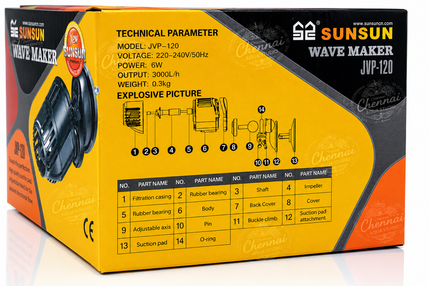 SunSun JVP-120 Wave Maker Pump – 360° Adjustable Aquarium Water Circulation Pump | 3000L/H Flow | 6W Submersible Powerhead for Freshwater & Marine Tanks