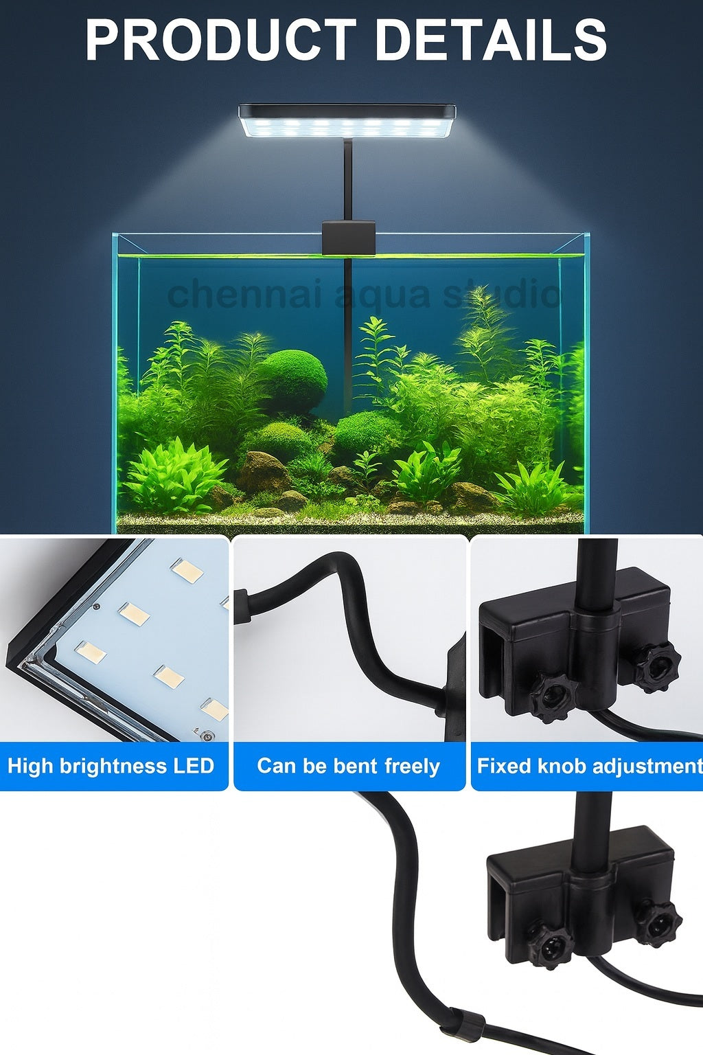 DEYAO 13 Watts Clip On Back Full Spectrum Planted Aquarium LED Light | 360 Degree | Flexible Head Suits Upto 20-40CM Tank size