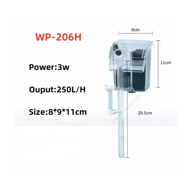 SOBO WP-206H Transparent Nano Aquarium Hang-On-Back Filter with Surface Skimmer | 3W Power | 250 L/H Flow Rate