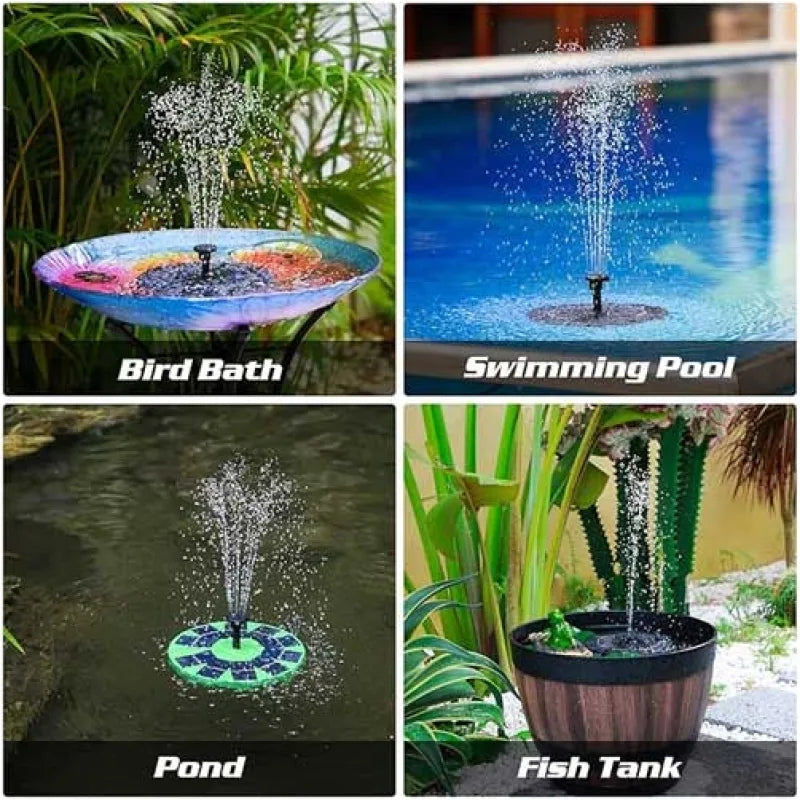 Solar Fountain Pump with Battery Backup 1200mAh | 3.7W Floating Bird Bath Fountain | 6 Nozzles | Solar Powered Water Pump for Garden Ponds, Pools, Outdoors