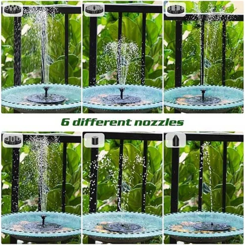 Solar Fountain Pump with Battery Backup 1200mAh | 3.7W Floating Bird Bath Fountain | 6 Nozzles | Solar Powered Water Pump for Garden Ponds, Pools, Outdoors