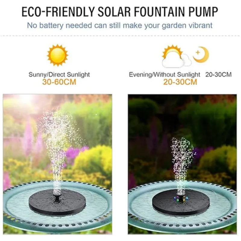 Solar Fountain Pump with Battery Backup 1200mAh | 3.7W Floating Bird Bath Fountain | 6 Nozzles | Solar Powered Water Pump for Garden Ponds, Pools, Outdoors