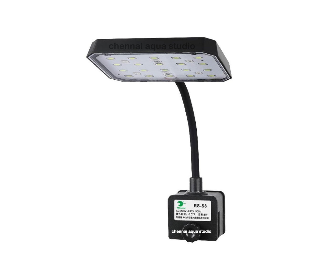 RS S8-8W Aquarium Clip-On LED Light | Flat Nano Full Spectrum Lamp for Vivid Fish & Plant Colors | Fits up to 12mm Glass | Ideal for 1.5 ft Tank