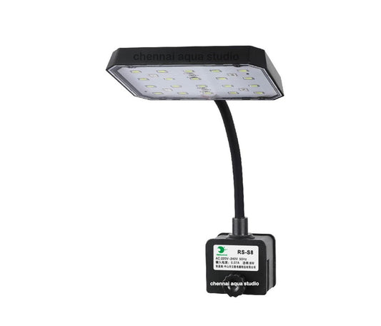 RS S8-8W Aquarium Clip-On LED Light | Flat Nano Full Spectrum Lamp for Vivid Fish & Plant Colors | Fits up to 12mm Glass | Ideal for 1.5 ft Tank