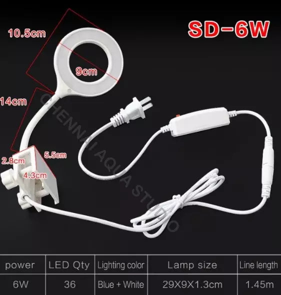 SOBO SD-6W Aquarium LED Bowl Light | 6W Blue + White Lamp with 360° Flexible Rod | Suitable for 1–2 Ft Fish Tanks (Round Design)