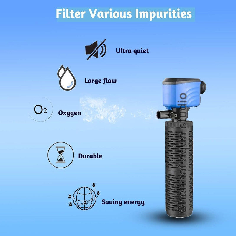 Silent Internal Aquarium Filter with Air Pump Eco-Friendly Plastic Fish Tank Power 25w H.max:1.6M F.MAX:1700L/H WP-208YF