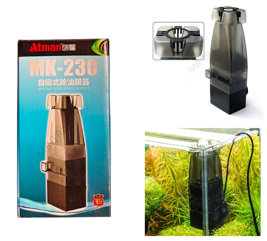 Atman MK-230 Aquarium Surface Skimmer with Self-Priming Motor and Adjustable Flow Valve – Quiet & Efficient Oil Film Remover