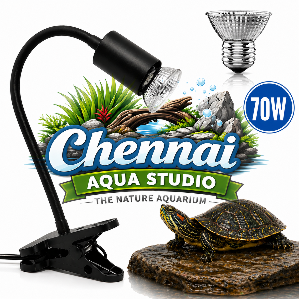 Reptile Heat Lamp with Holder & Dimmer – 50W/75W UVA UVB Turtle Basking Light for Tortoises, Lizards & Aquarium Turtle Tanks