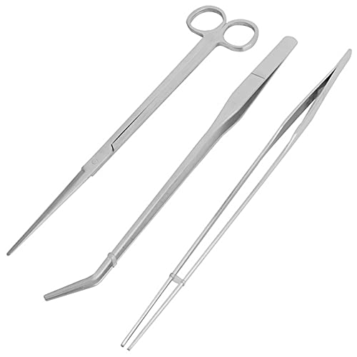 Straight Tweezer,Curved Tweezer & Straight Scissor 3 Pcs Stainless Steel Aquarium Maintenance Tools Kit