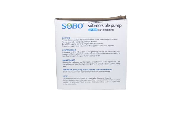 SOBO Aquarium Submersible Pump (Model: WP-2880, AC 220-240v 50/60Hz,Power:25W F.max: 1800L/H, H.Max:1.5M)