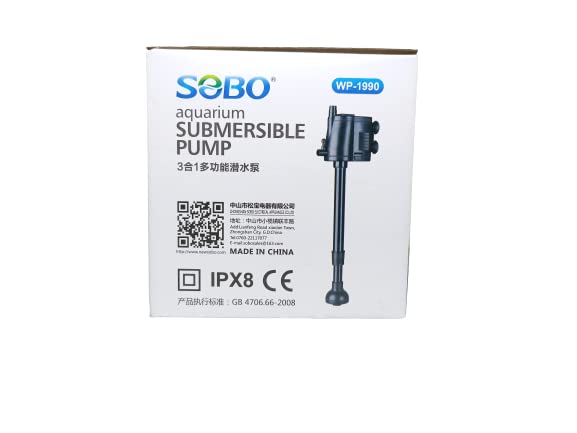 SOBO Aquarium Submersible Pump (Model: WP-1990, AC 220-240v 50/60Hz,Power:15W F.max: 1000L/H, H.Max:1M)