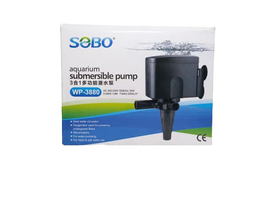 SOBO Aquarium Submersible Pump (Model: WP-3880, AC 220-240v 50/60Hz,Power:35W F.max: 2500L/H, H.Max:1.8M)
