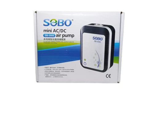 SOBO Aquarium Mini air Pump (Model : SB- 3000,Power: 2.8W, Output: 2x3L/min Ac 220-240v 50/60HZ) AC/DC