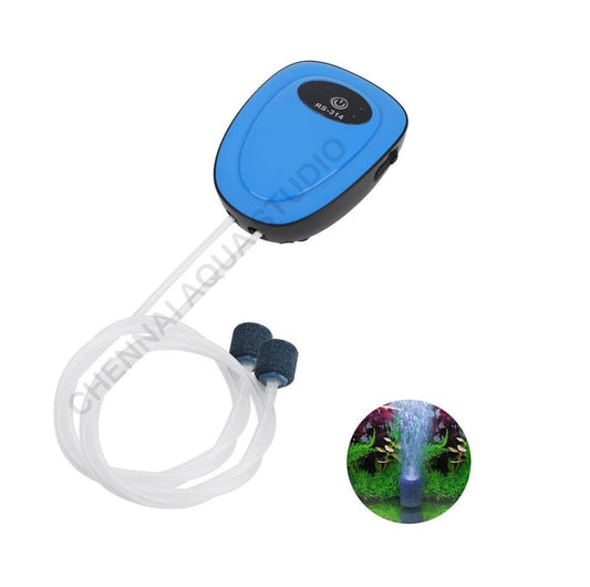 RS Electrical RS-314 Rechargeable Aquarium Air Pump | 2W Power | 3L/min Output | 0.01pa Pressure | With Lithium Battery, Airtube & Airstone  2 Way air pump