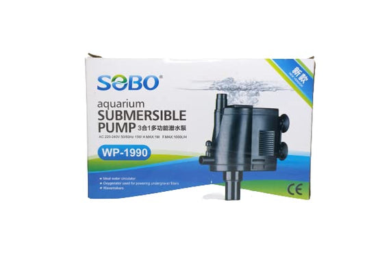 SOBO Aquarium Submersible Pump (Model: WP-1990, AC 220-240v 50/60Hz,Power:15W F.max: 1000L/H, H.Max:1M)