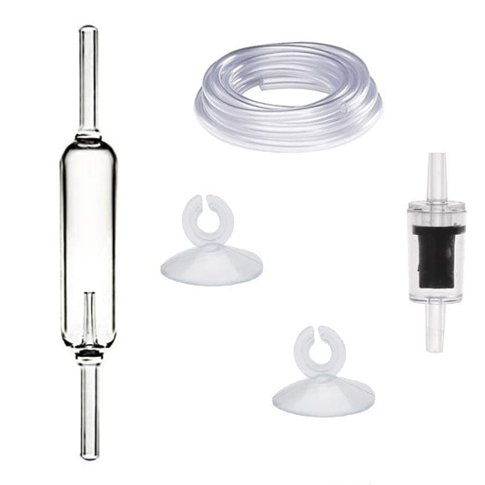 Glass CO2 Bubble Counter with Check Valve, 2m Transparent CO2 Tubing & 2 Suction Cups – Aquarium CO2 System Accessories