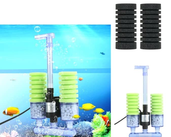 Xinyou XY-2902 Aquarium Biochemical Double Sponge Filter Pump with 2 Extra Black Sponge and Filter Media for Aquarium Fish Tank | 5W | 450L/H | 0.8M | Suitable 30-45CM Tank