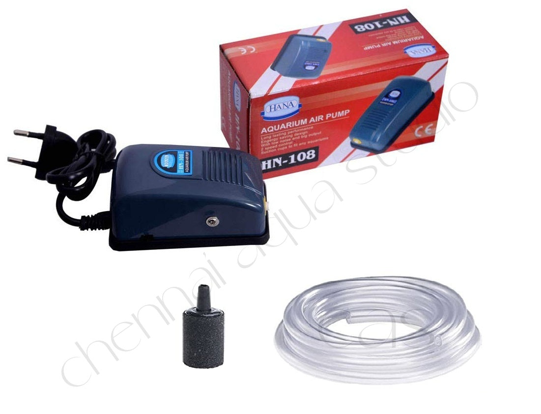 HANA HN-108 Single Outlet Aquarium Air Pump with 2-Speed Control (Slow & Fast) + Free 2M Air Tube & Air Stone