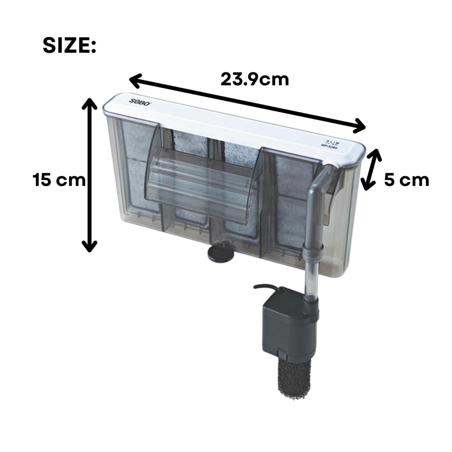 S0B0 WP-508H Slim Hanging Filter for Aquarium Fish Tank | Mechanical, Chemical & Biological Filtration | for Marine and Fresh Water Tank | Power: 6.8W | F.Max: 680L/H | Original