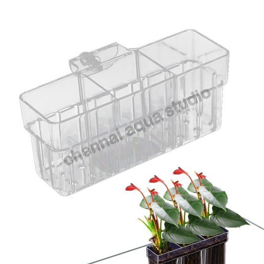 Clear Acrylic Aquarium Plant Cup – Hanging Hydroponic Basket for Fish Tank | Aquatic Root Growing Planter (18 × 6 × 8 cm)